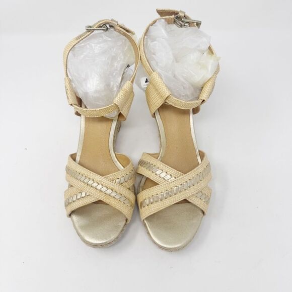 JACK ROGERS | Tan & Gold Wedge Espadrille Sandals Women’s Size 6 - Picture 4 of 12